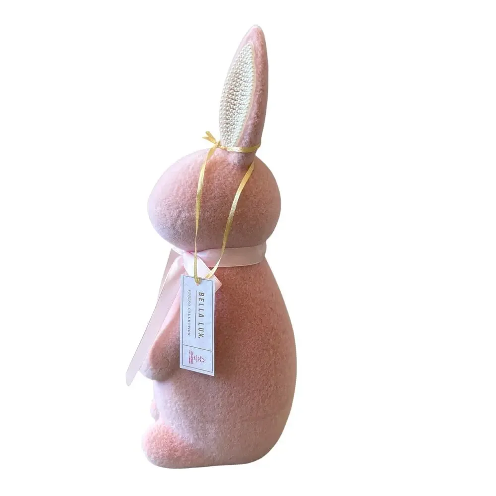 SPRING GATHERINGS 15in Pink Flocked Bunny With Faux Pearl Ears & Ribbon New